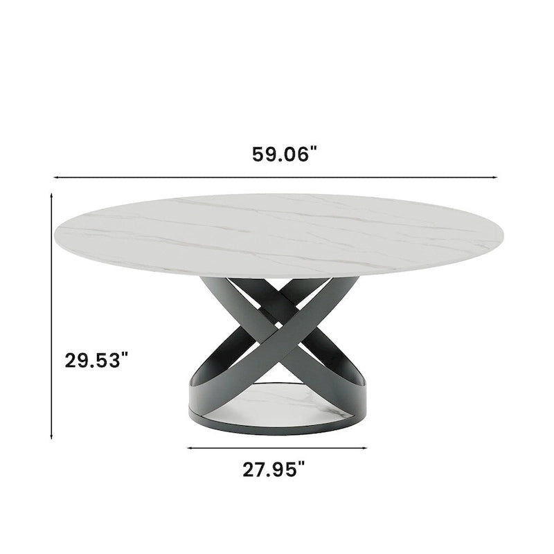 Modern Dining Table Sets, Round Glossy Sintered Stone Dining Table with Dining Chairs