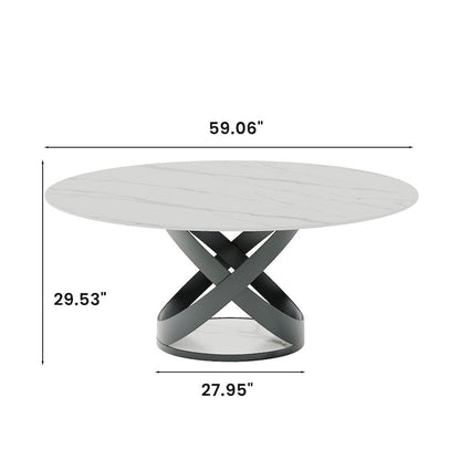 Modern Dining Table Sets, Round Glossy Sintered Stone Dining Table with Dining Chairs