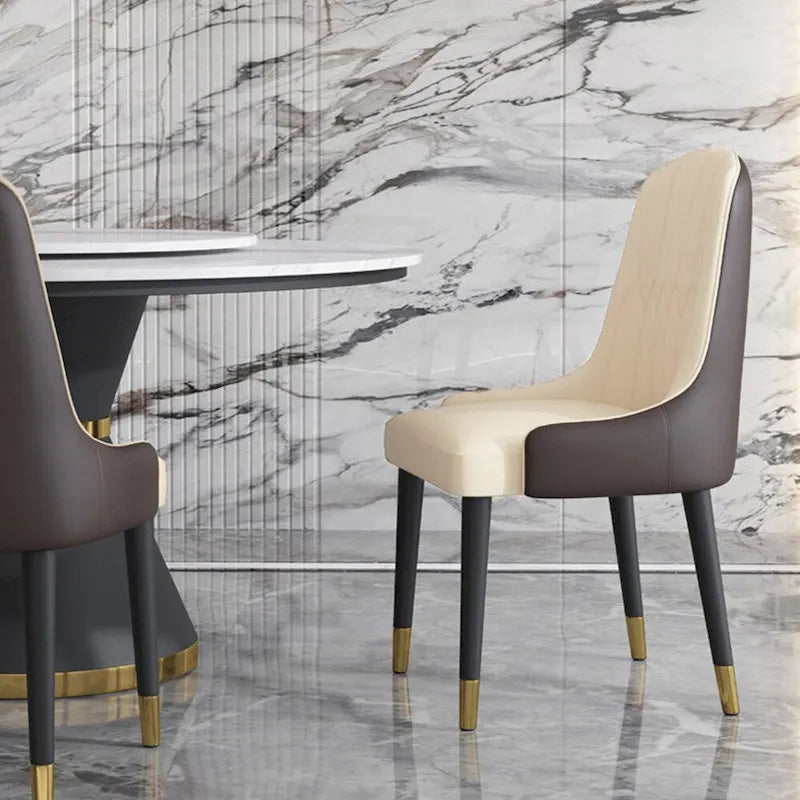 Modern Dining Table Sets, Round Glossy Sintered Stone Dining Table with Dining Chairs