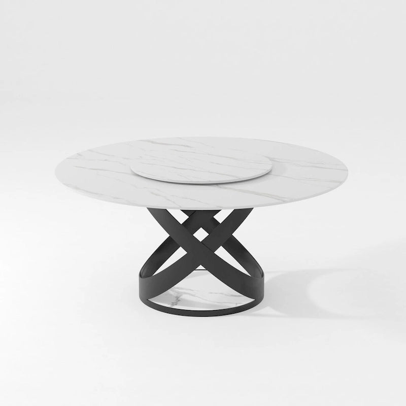Modern Dining Table Sets, Round Glossy Sintered Stone Dining Table with Dining Chairs