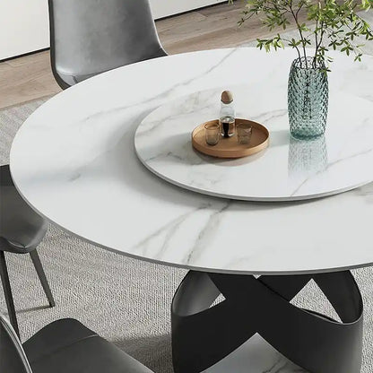 Modern Dining Table Sets, Round Glossy Sintered Stone Dining Table with Dining Chairs