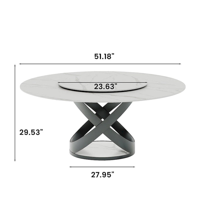 Modern Dining Table Sets, Round Glossy Sintered Stone Dining Table with Dining Chairs