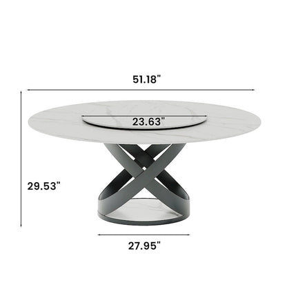 Modern Dining Table Sets, Round Glossy Sintered Stone Dining Table with Dining Chairs