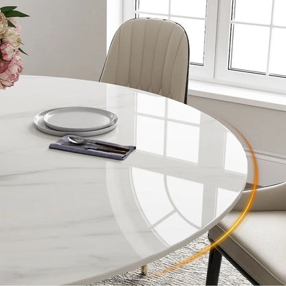 Modern Dining Table Sets, Round Glossy Sintered Stone Dining Table with Dining Chairs