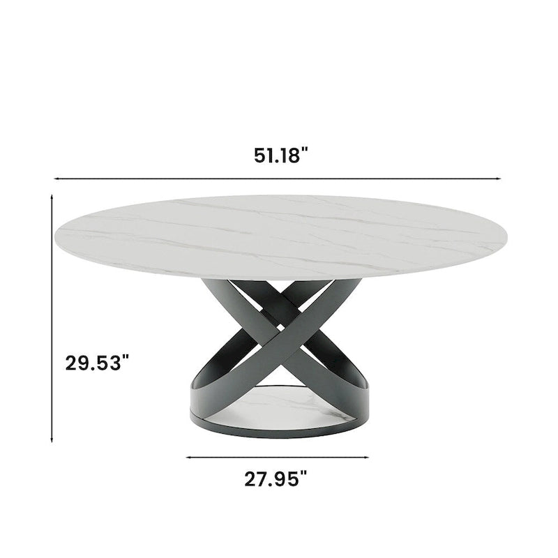 Modern Dining Table Sets, Round Glossy Sintered Stone Dining Table with Dining Chairs