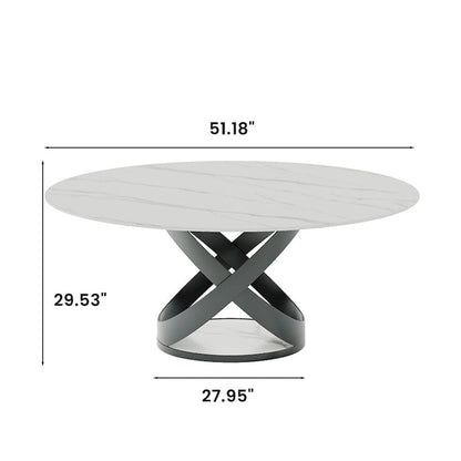 Modern Dining Table Sets, Round Glossy Sintered Stone Dining Table with Dining Chairs
