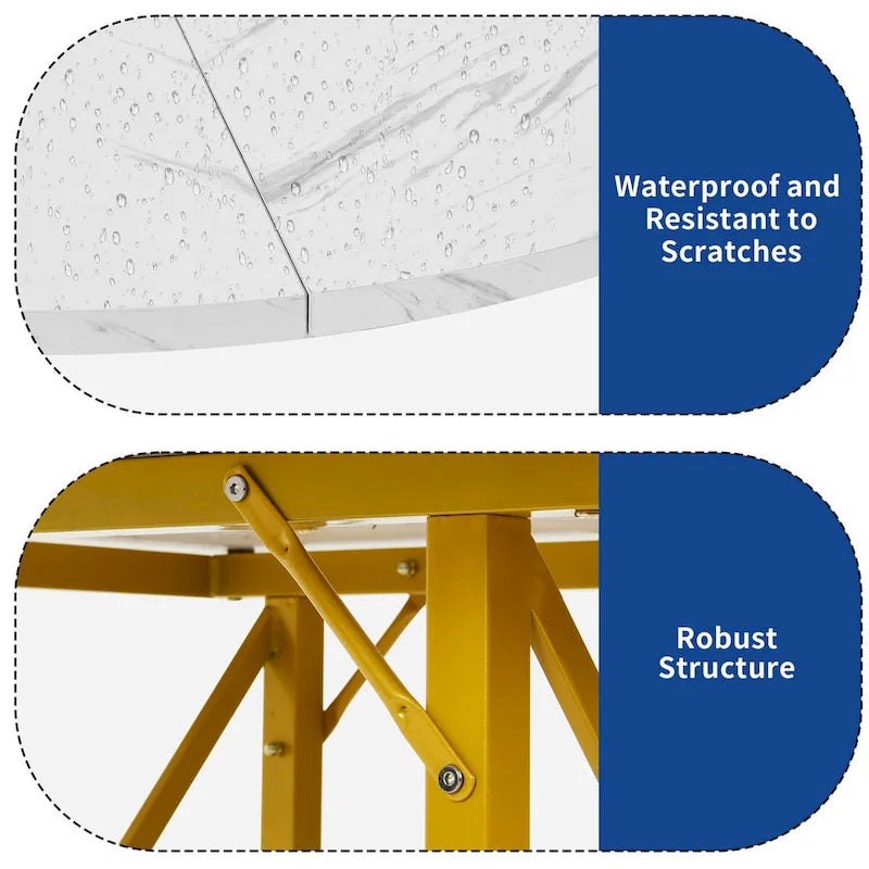 Moasis Round Dining Table with Storage Shelves Metal Legs for 4-6 People for Dining Living Room