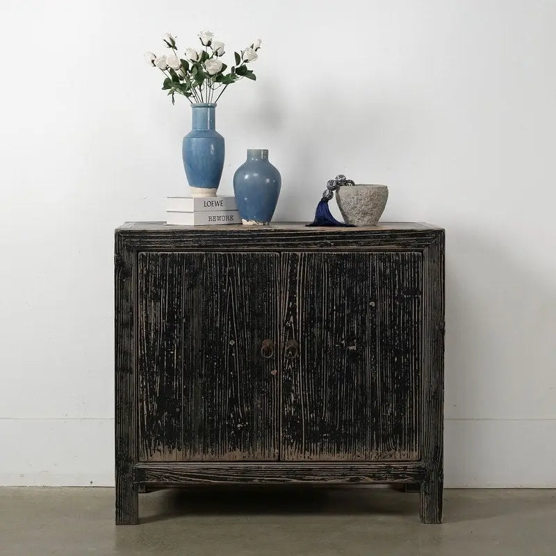 Two Doors Cabient Distressed Black 39x18x35H