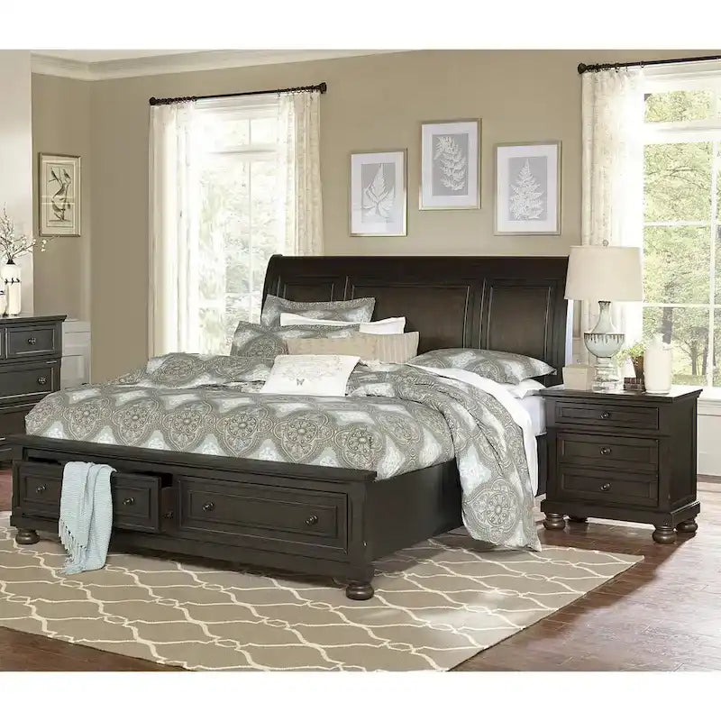 Grayish Brown 3pc Bedroom Set Platform Storage Bed and Two Nightstands