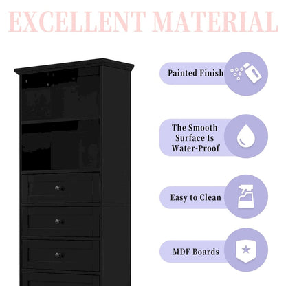 Black Tall Storage Cabinet with 3 Drawers and Adjustable Shelves for Bathroom,Study,Office and Interior