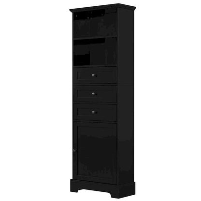 Black Tall Storage Cabinet with 3 Drawers and Adjustable Shelves for Bathroom,Study,Office and Interior