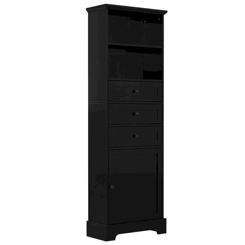 Black Tall Storage Cabinet with 3 Drawers and Adjustable Shelves for Bathroom,Study,Office and Interior