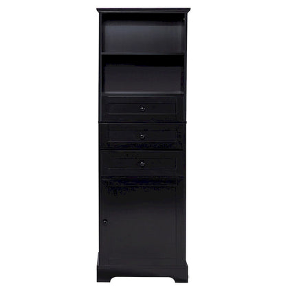 Black Tall Storage Cabinet with 3 Drawers and Adjustable Shelves for Bathroom,Study,Office and Interior