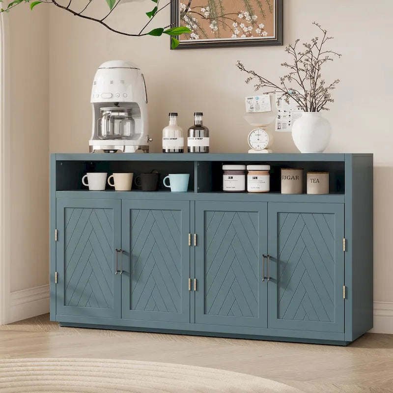 4-door Classic Sideboard with Open Storage and Adjustable Shelves
