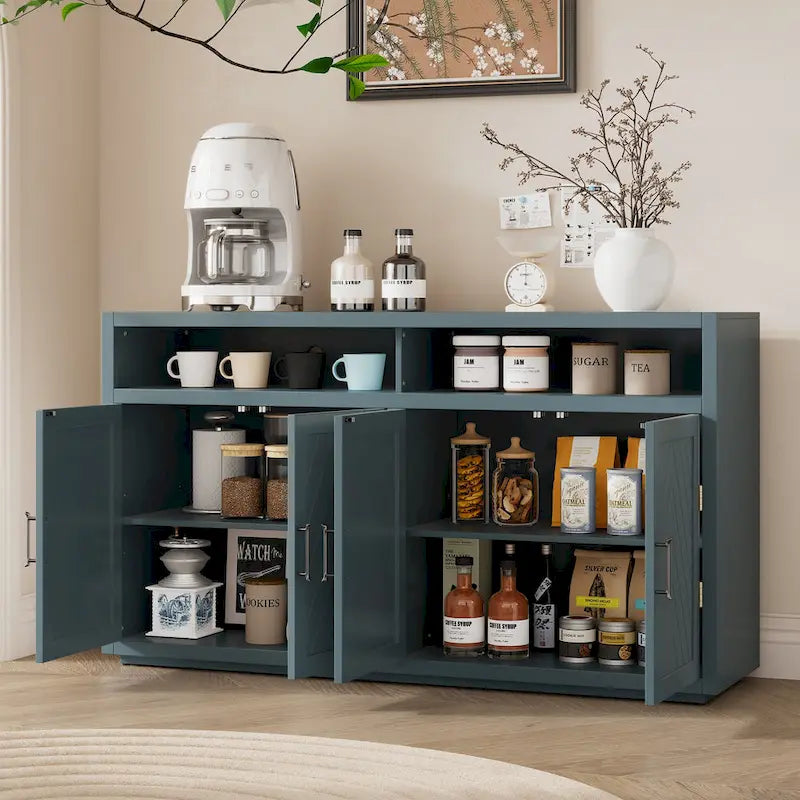 4-door Classic Sideboard with Open Storage and Adjustable Shelves