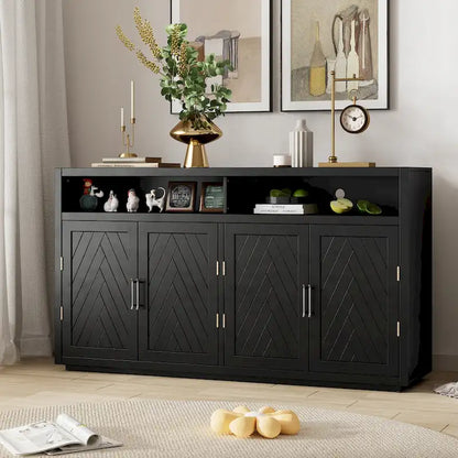 4-door Classic Sideboard with Open Storage and Adjustable Shelves