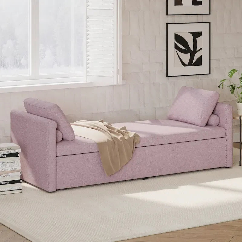 Modern Upholstered Chaise Lounger Daybed Small Single Daybed with 2 Drawers, No Mattress Needed