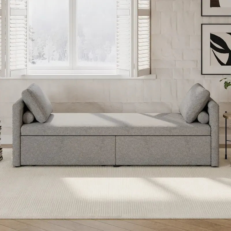 Modern Upholstered Chaise Lounger Daybed Small Single Daybed with 2 Drawers, No Mattress Needed