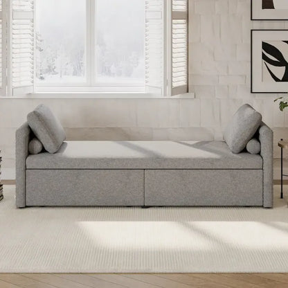 Modern Upholstered Chaise Lounger Daybed Small Single Daybed with 2 Drawers, No Mattress Needed