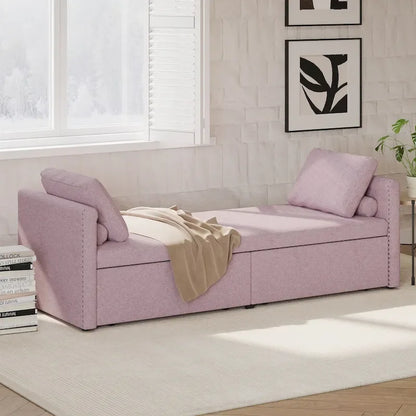 Modern Upholstered Chaise Lounger Daybed Small Single Daybed with 2 Drawers, No Mattress Needed