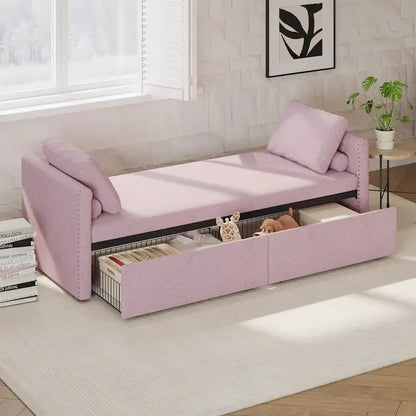 Modern Upholstered Chaise Lounger Daybed Small Single Daybed with 2 Drawers, No Mattress Needed