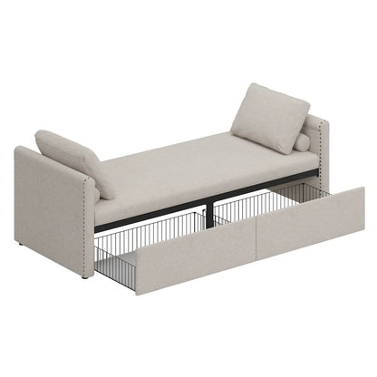 Modern Upholstered Chaise Lounger Daybed Small Single Daybed with 2 Drawers, No Mattress Needed